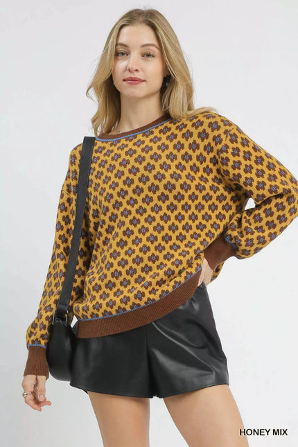 Abstract Print Crew Neck Sweater - FLORENTINE IRIS