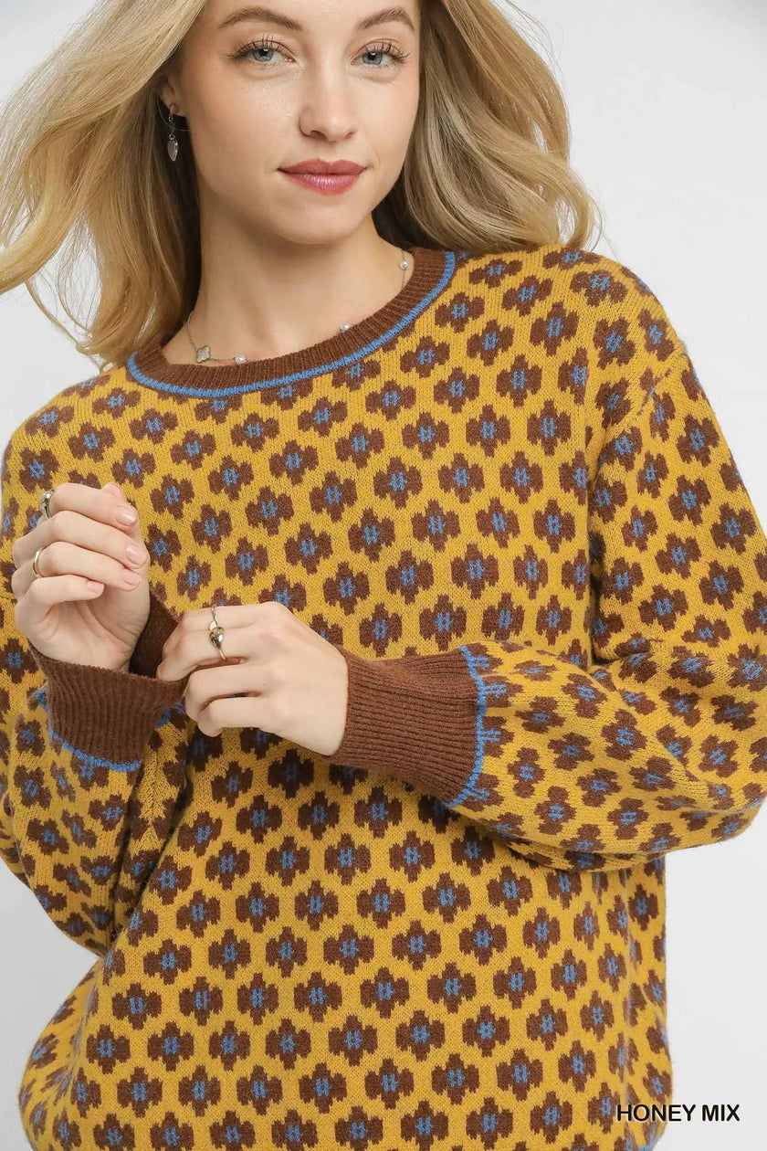 Abstract Print Crew Neck Sweater - FLORENTINE IRIS