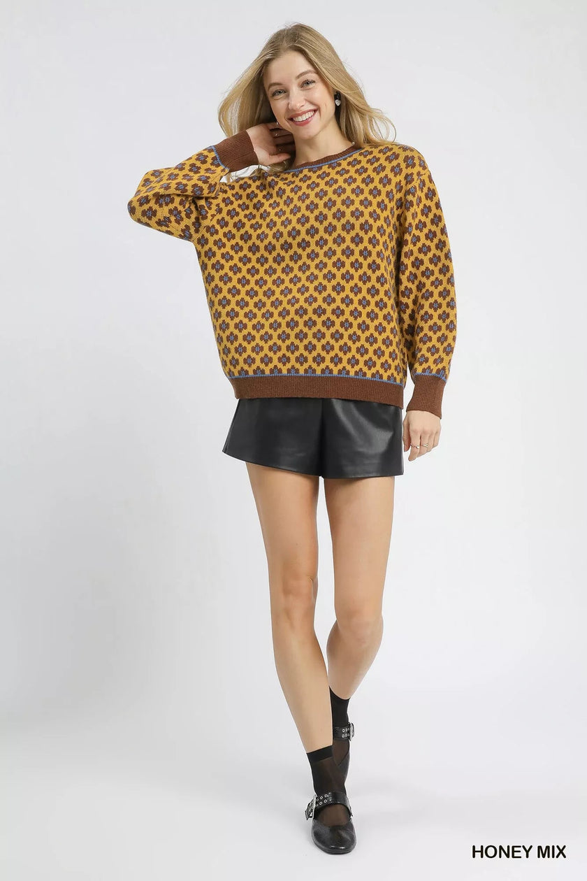 Abstract Print Crew Neck Sweater - FLORENTINE IRIS