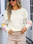 Angel Wings Flower Round Neck Dropped Shoulder Sweater - FLORENTINE IRIS