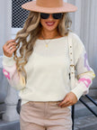 Angel Wings Flower Round Neck Dropped Shoulder Sweater - FLORENTINE IRIS