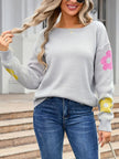 Angel Wings Flower Round Neck Dropped Shoulder Sweater - FLORENTINE IRIS