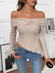 Asymmetrical Off - Shoulder Knit Top - FLORENTINE IRIS