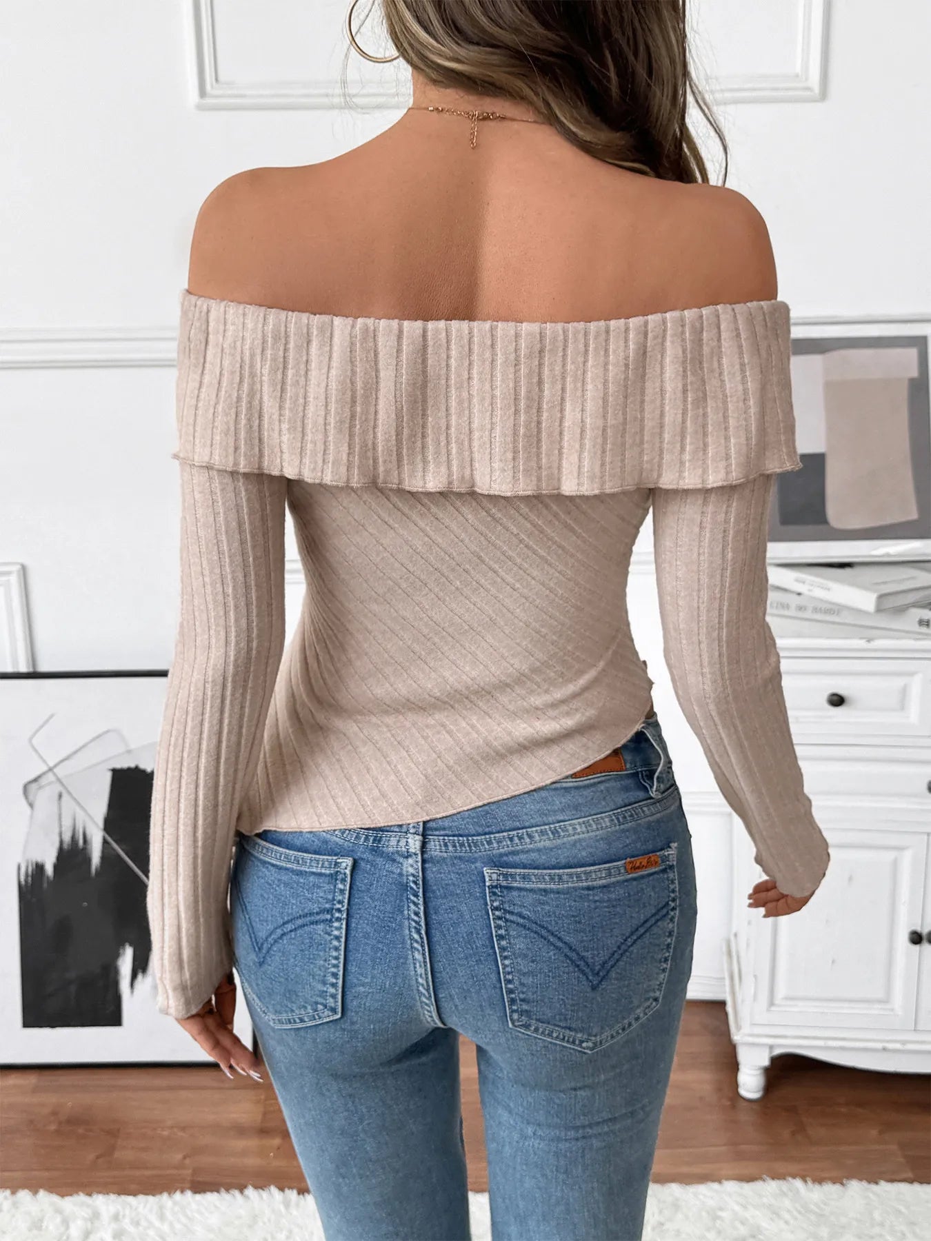 Asymmetrical Off - Shoulder Knit Top - FLORENTINE IRIS