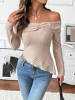 Asymmetrical Off - Shoulder Knit Top - FLORENTINE IRIS