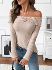 Asymmetrical Off - Shoulder Knit Top - FLORENTINE IRIS