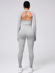 Back Crisscross Round Neck Long Sleeve Top and Leggings Active Set - FLORENTINE IRIS
