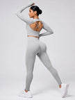 Back Crisscross Round Neck Long Sleeve Top and Leggings Active Set - FLORENTINE IRIS