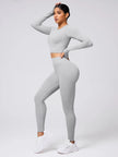 Back Crisscross Round Neck Long Sleeve Top and Leggings Active Set - FLORENTINE IRIS