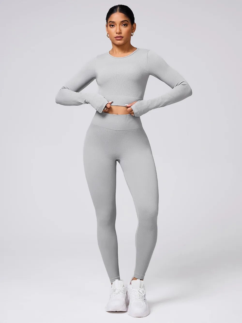 Back Crisscross Round Neck Long Sleeve Top and Leggings Active Set - FLORENTINE IRIS