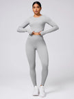 Back Crisscross Round Neck Long Sleeve Top and Leggings Active Set - FLORENTINE IRIS