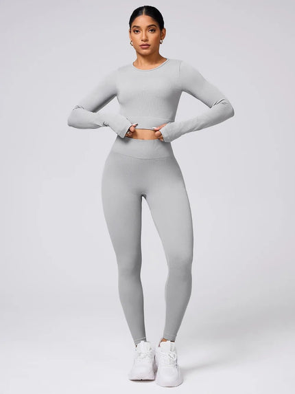 Back Crisscross Round Neck Long Sleeve Top and Leggings Active Set - FLORENTINE IRIS
