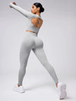 Back Crisscross Round Neck Long Sleeve Top and Leggings Active Set - FLORENTINE IRIS