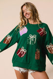BiBi Sequin Christmas Gift Box Embroideries Pullover - FLORENTINE IRIS