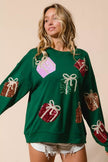 BiBi Sequin Christmas Gift Box Embroideries Pullover - FLORENTINE IRIS