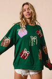 BiBi Sequin Christmas Gift Box Embroideries Pullover - FLORENTINE IRIS