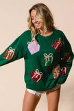 BiBi Sequin Christmas Gift Box Embroideries Pullover - FLORENTINE IRIS