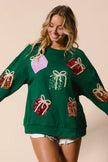 BiBi Sequin Christmas Gift Box Embroideries Pullover - FLORENTINE IRIS