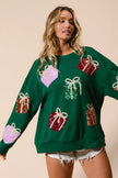 BiBi Sequin Christmas Gift Box Embroideries Pullover - FLORENTINE IRIS