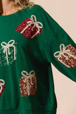 BiBi Sequin Christmas Gift Box Embroideries Pullover - FLORENTINE IRIS