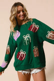 BiBi Sequin Christmas Gift Box Embroideries Pullover - FLORENTINE IRIS
