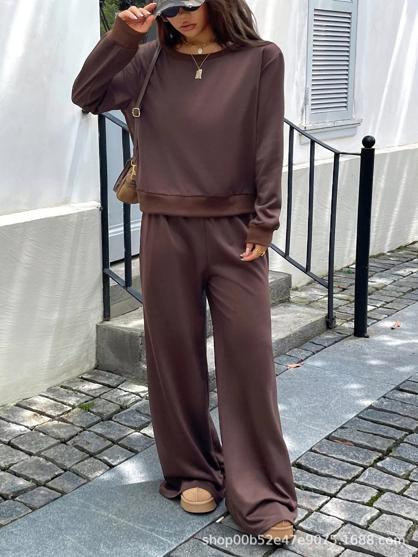 Boat Neck Long Sleeve Top and Pants Set - FLORENTINE IRIS
