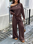 Boat Neck Long Sleeve Top and Pants Set - FLORENTINE IRIS