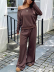 Boat Neck Long Sleeve Top and Pants Set - FLORENTINE IRIS