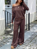 Boat Neck Long Sleeve Top and Pants Set - FLORENTINE IRIS
