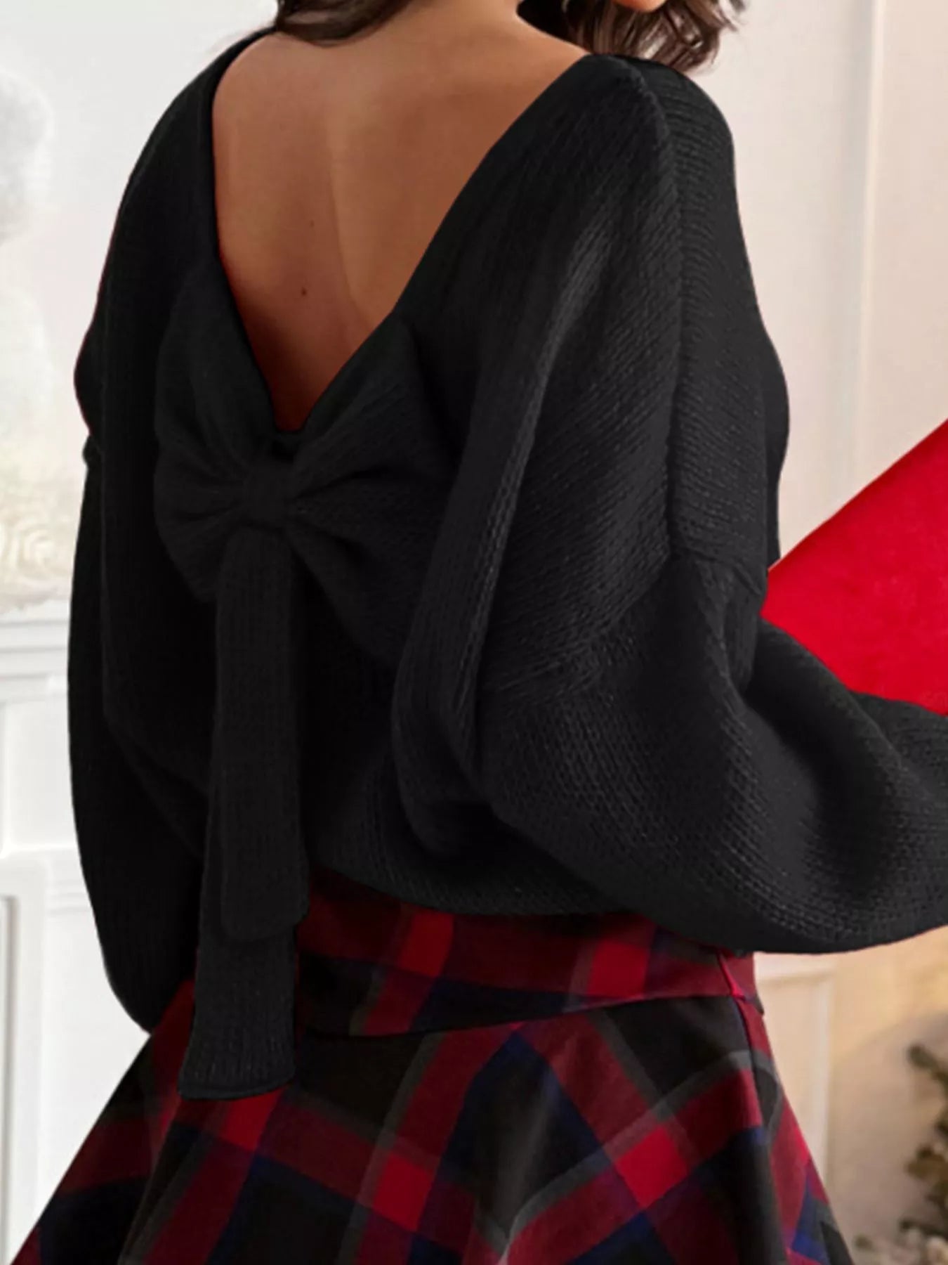 Bow Back Long Sleeve Sweater - FLORENTINE IRIS