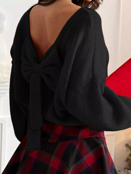 Bow Back Long Sleeve Sweater - FLORENTINE IRIS