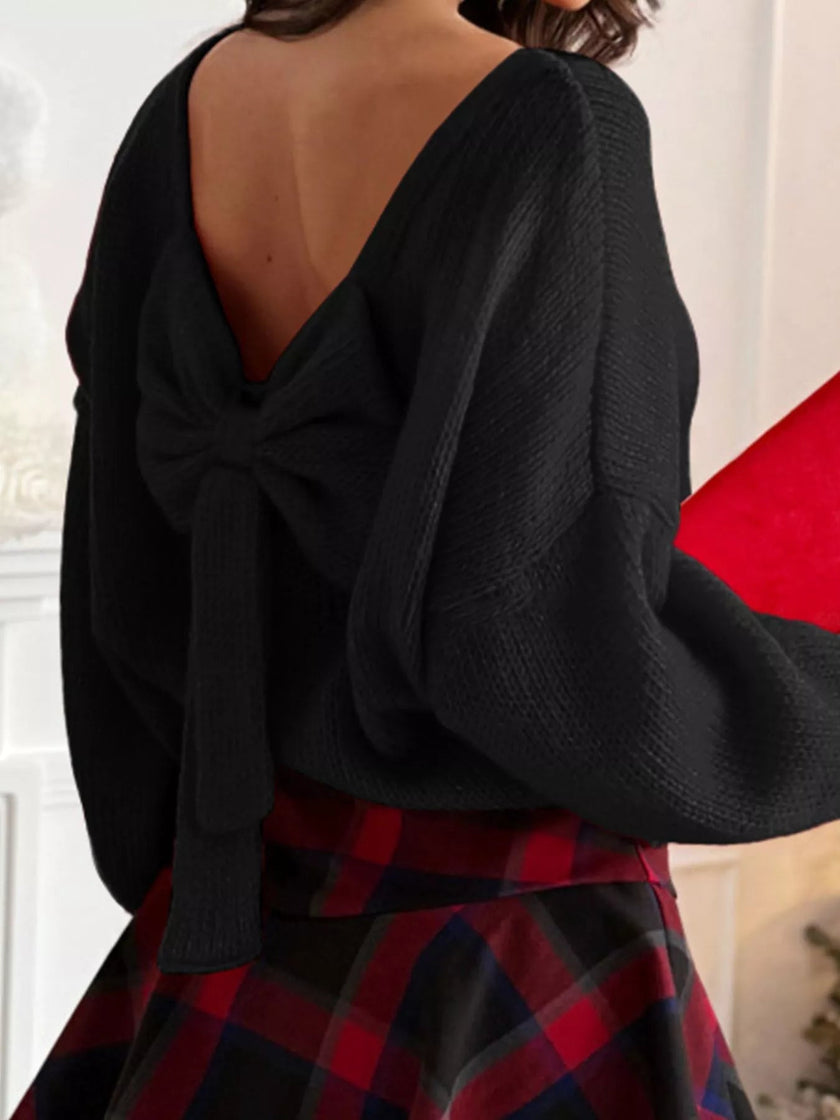 Bow Back Long Sleeve Sweater - FLORENTINE IRIS