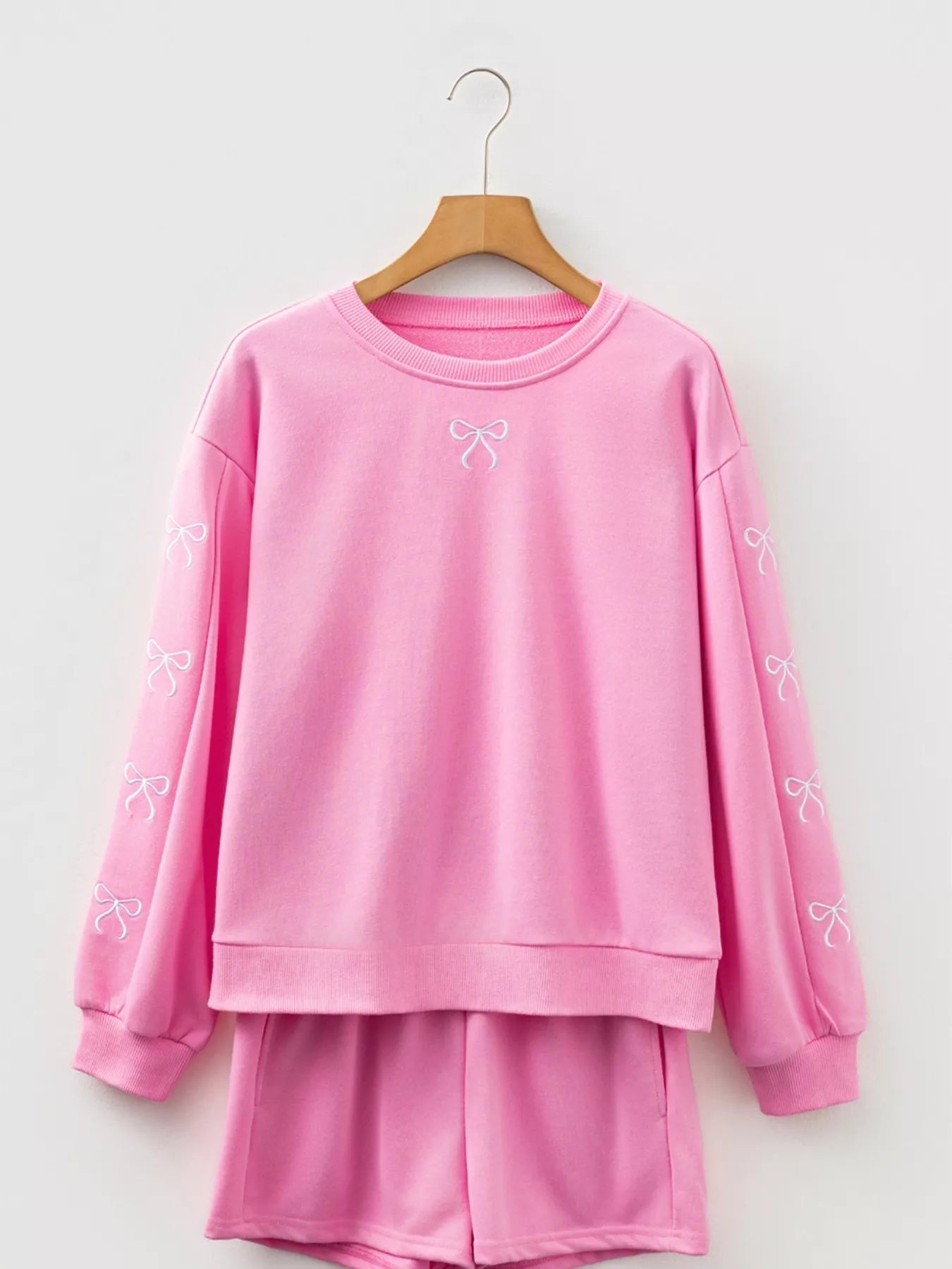 Bow Embroidered Sweatshirt and Shorts Set - FLORENTINE IRIS