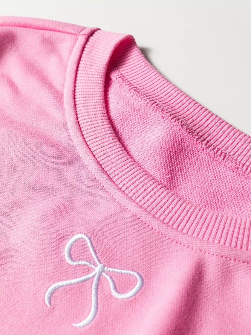 Bow Embroidered Sweatshirt and Shorts Set - FLORENTINE IRIS