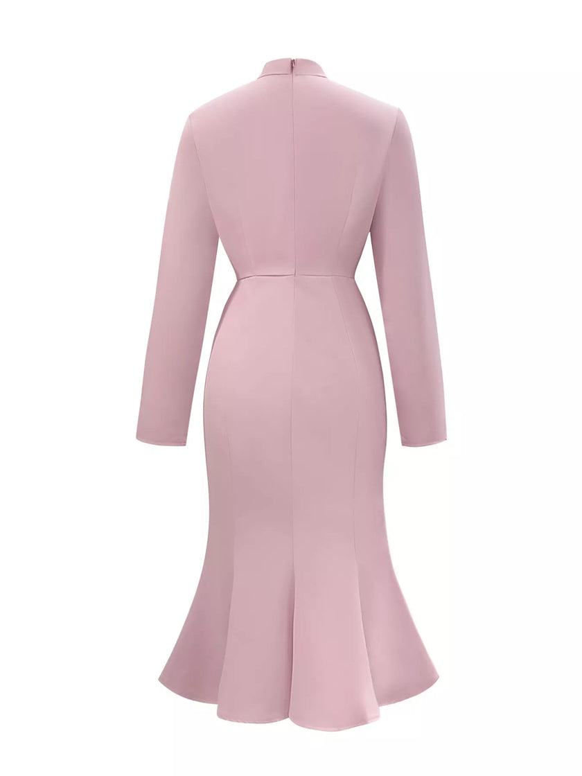 Bow - Knot Long Sleeve Mermaid Dress - FLORENTINE IRIS