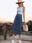 Button Down Denim Skirt - FLORENTINE IRIS