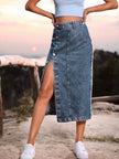 Button Down Denim Skirt - FLORENTINE IRIS