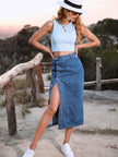 Button Down Denim Skirt - FLORENTINE IRIS
