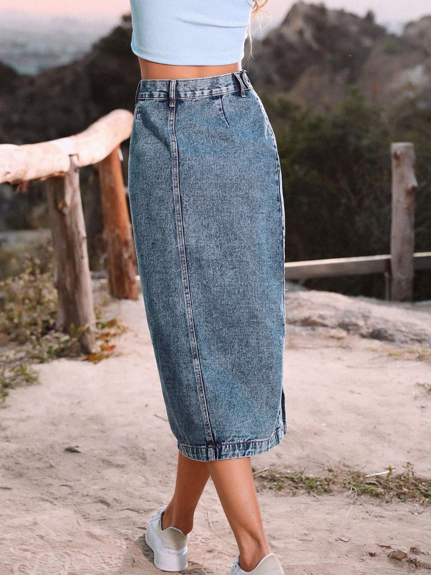 Button Down Denim Skirt - FLORENTINE IRIS