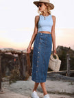Button Down Denim Skirt - FLORENTINE IRIS