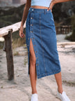 Button Down Denim Skirt - FLORENTINE IRIS
