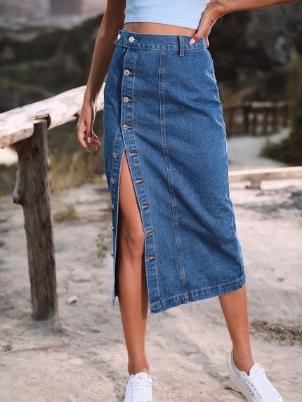 Button Down Denim Skirt - FLORENTINE IRIS