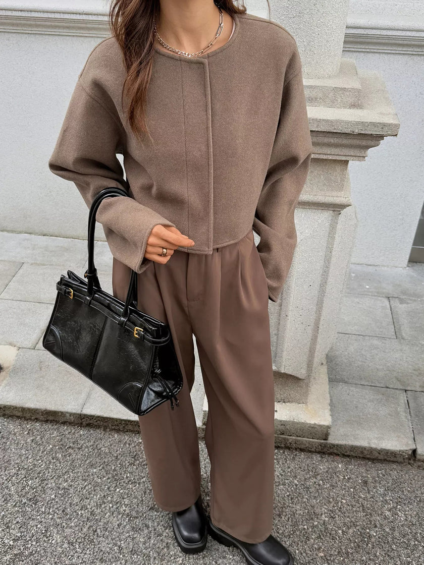 Button - Front Dropped Shoulder Cropped Jacket - FLORENTINE IRIS