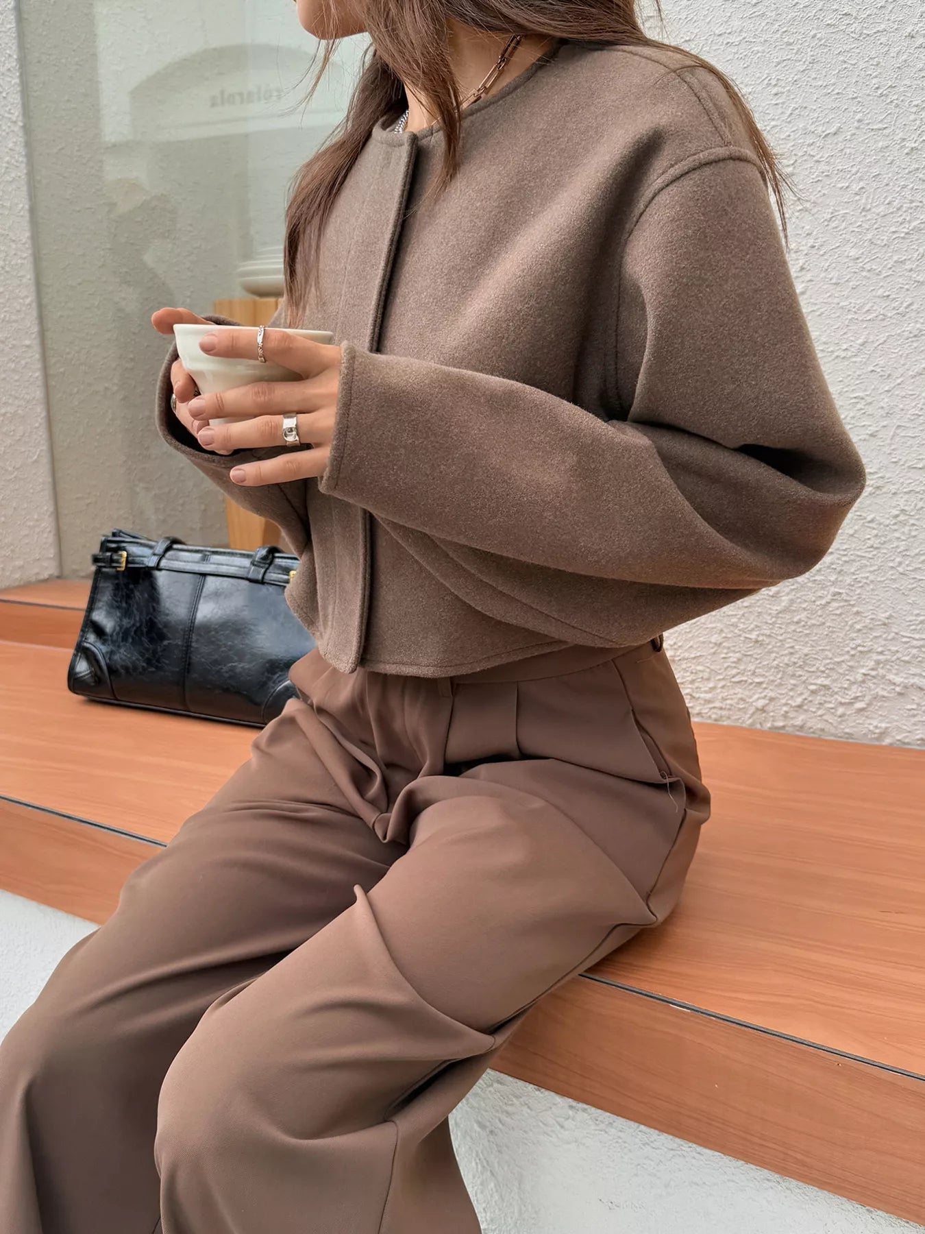 Button - Front Dropped Shoulder Cropped Jacket - FLORENTINE IRIS