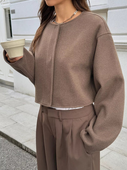 Button - Front Dropped Shoulder Cropped Jacket - FLORENTINE IRIS