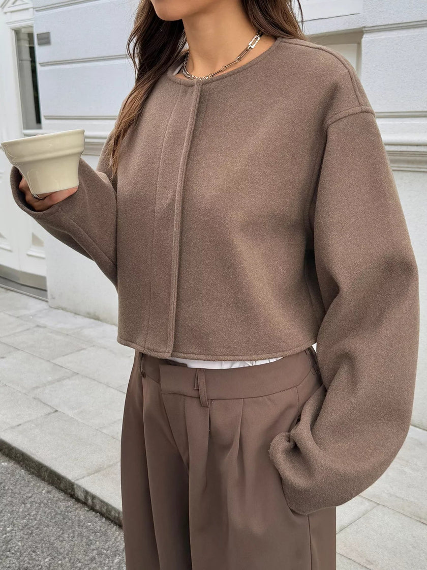 Button - Front Dropped Shoulder Cropped Jacket - FLORENTINE IRIS