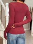 Button - Front Long Sleeve Knit Top - FLORENTINE IRIS