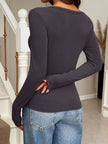 Button - Front Long Sleeve Knit Top - FLORENTINE IRIS