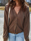 Button Front V Neck Casual Cardigan - FLORENTINE IRIS