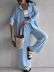 Button Up Long Sleeve Shirt and Pants Set - FLORENTINE IRIS